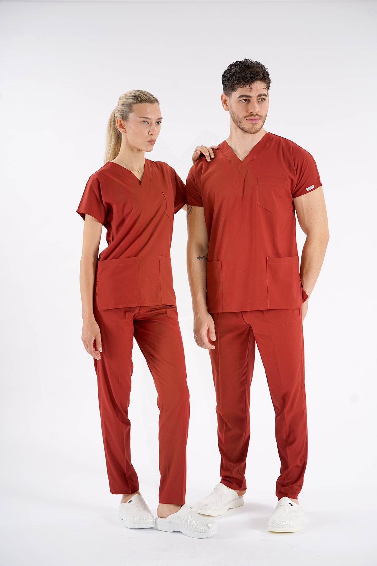 Kiremit Dr. Greys Modeli Likralı Hemşire Forması Unisex Yarasa Kol Doktor Scrubs Hastane Takımı