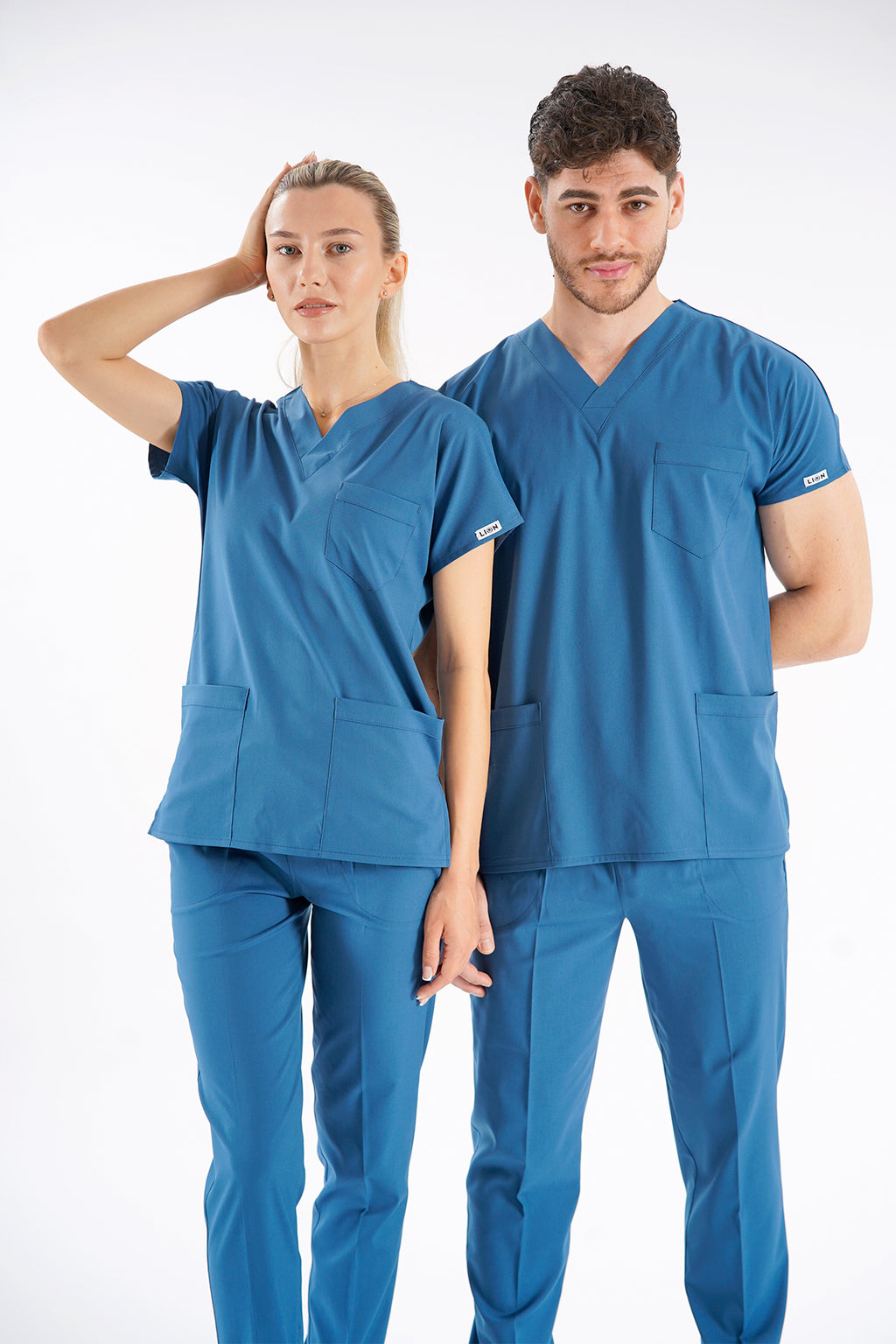 Fırtına Mavi Dr. Greys Modeli Likralı Hemşire Forması Unisex Yarasa Kol Doktor Scrubs Hastane Takımı