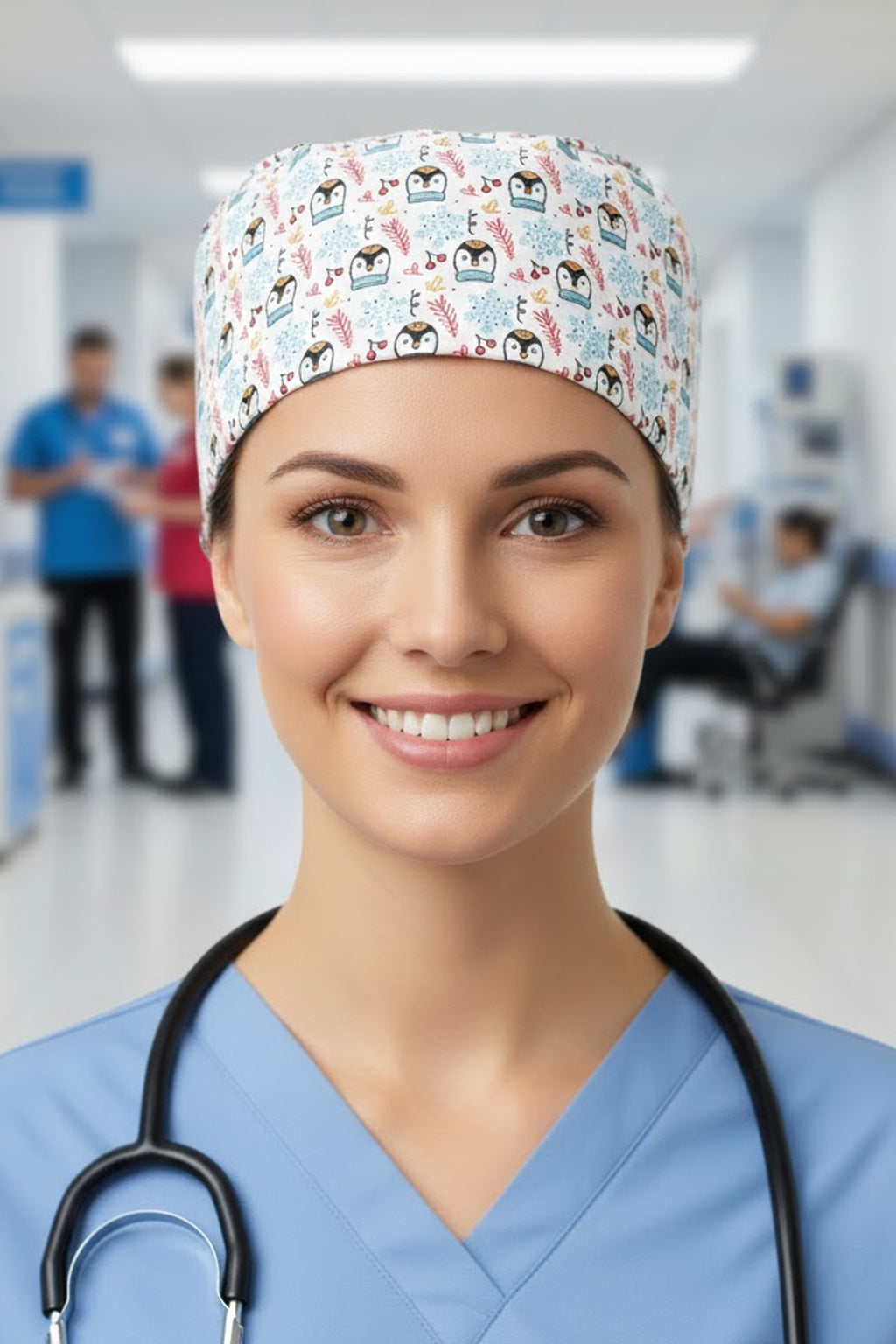 Penguen Desenli Cerrahi Bone Unisex – Likralı Doktor Hemşire Bonesi - Penguen