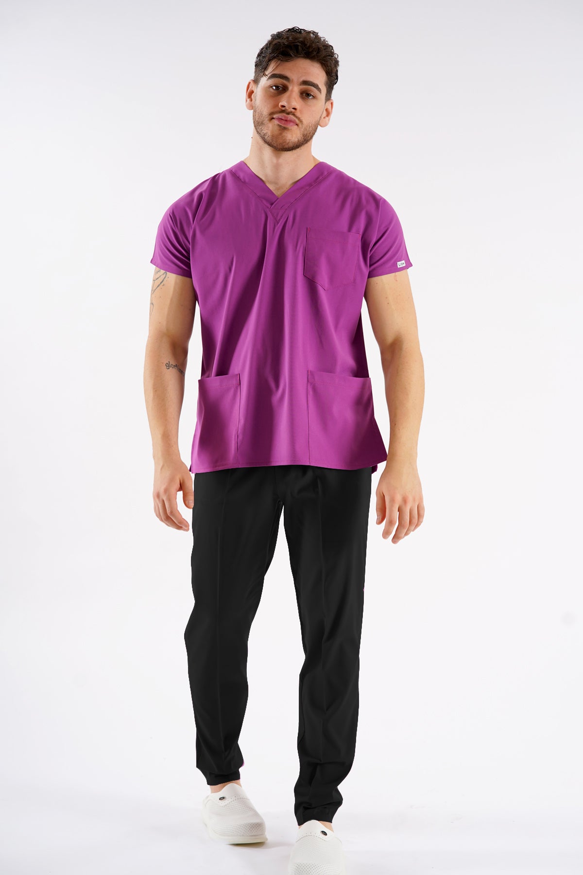 Menekşe Dr.Greys Modeli Likralı Hemşire Doktor Forması Scrubs Tek Üst Unisex Yarasa Kol