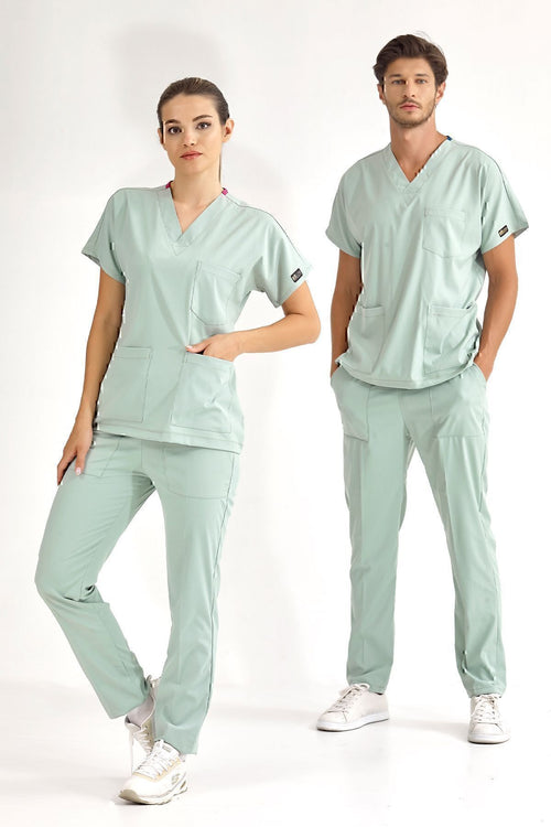 Mint Yeşili Lüks Likralı Üniforma Takımlar Yüksek Kaliteli Likralı Scrubs