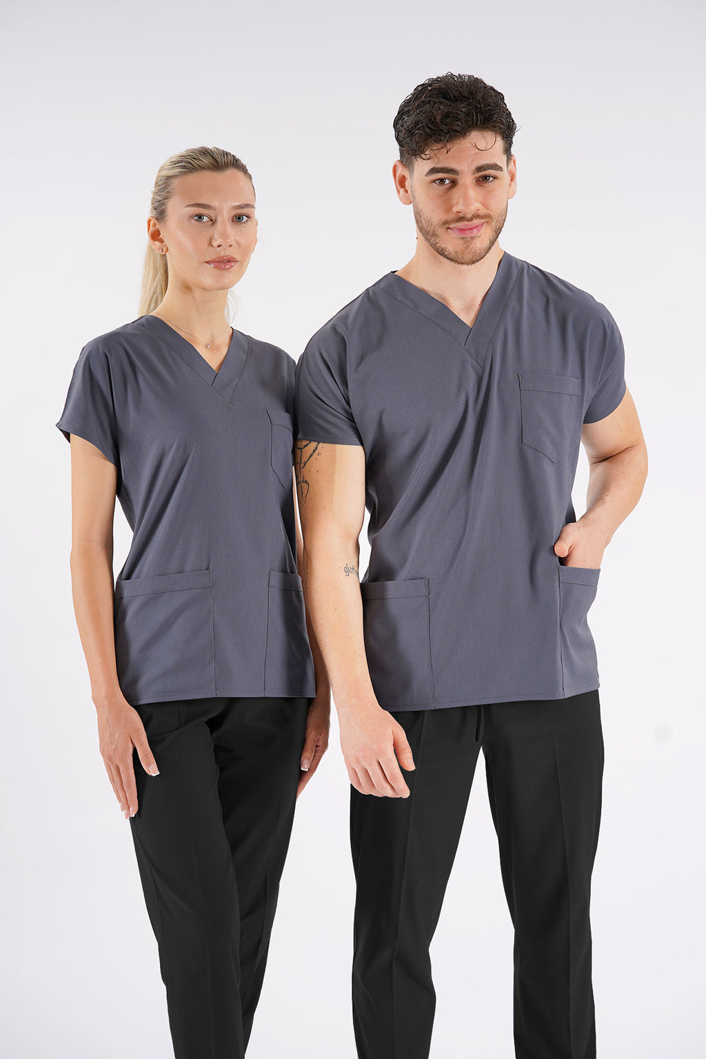 Füme Dr.Greys Modeli Likralı Hemşire Doktor Forması Scrubs Tek Üst Unisex Yarasa Kol