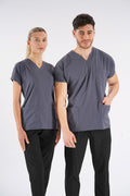 Füme Dr.Greys Modeli Likralı Hemşire Doktor Forması Scrubs Tek Üst Unisex Yarasa Kol
