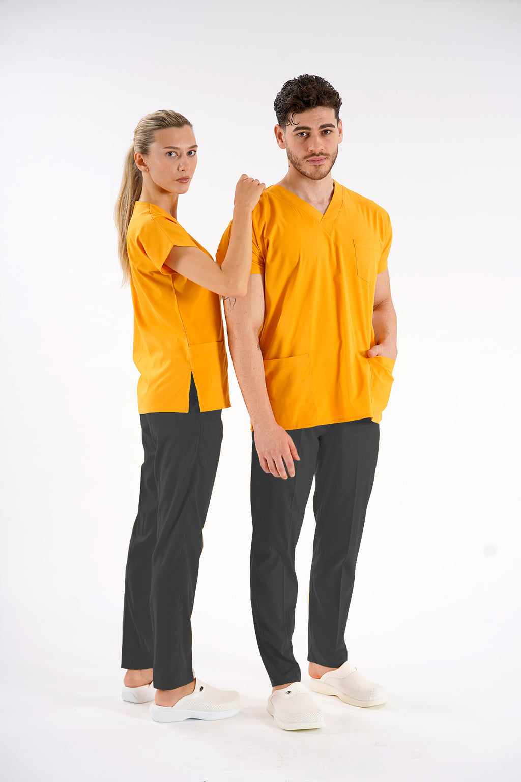 Hardal Dr.Greys Modeli Likralı Hemşire Doktor Forması Scrubs Tek Üst Unisex Yarasa Kol