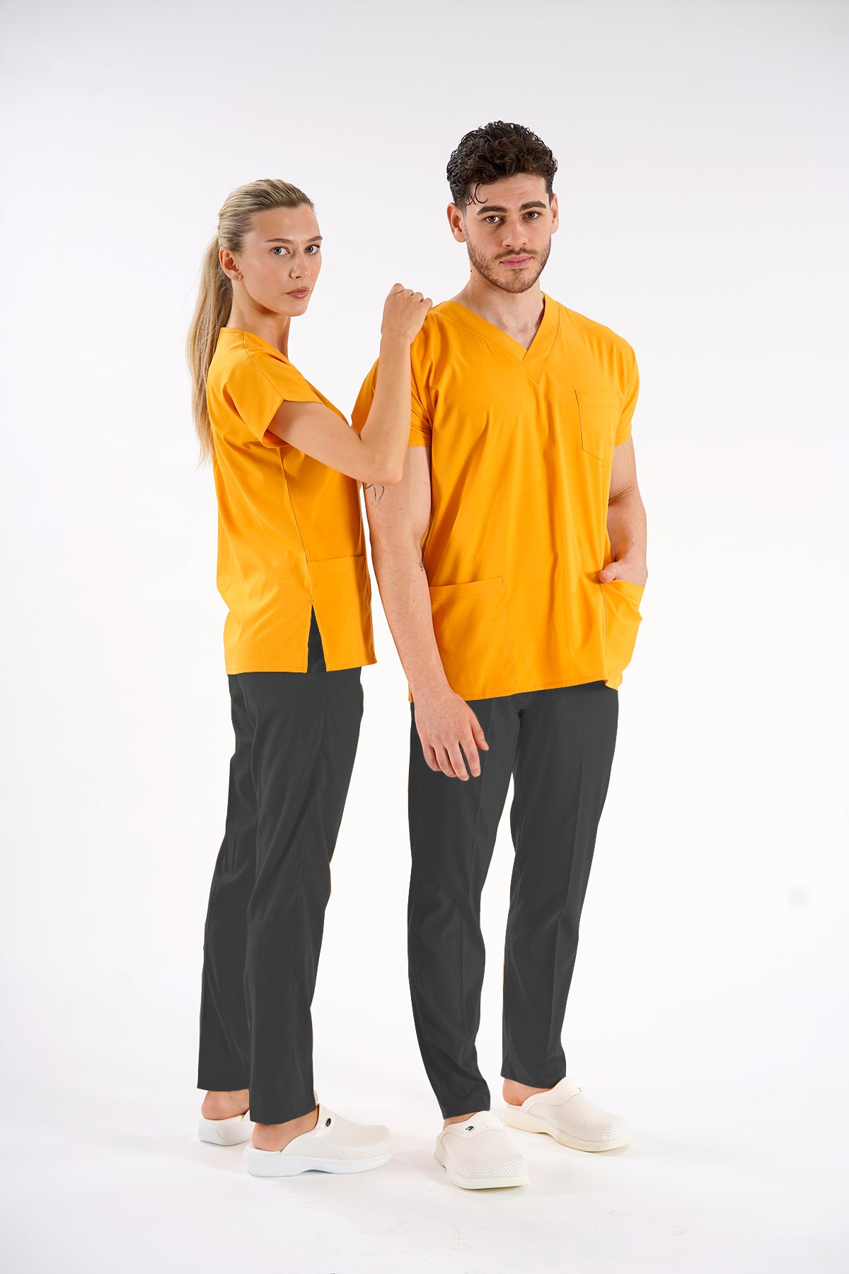 Hardal Dr.Greys Modeli Likralı Hemşire Doktor Forması Scrubs Tek Üst Unisex Yarasa Kol