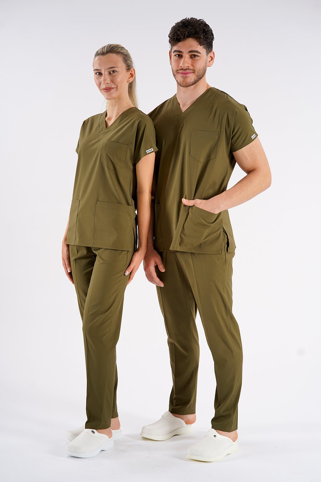 Haki Dr. Greys Modeli Likralı Hemşire Forması Unisex Yarasa Kol Doktor Scrubs Hastane Takımı