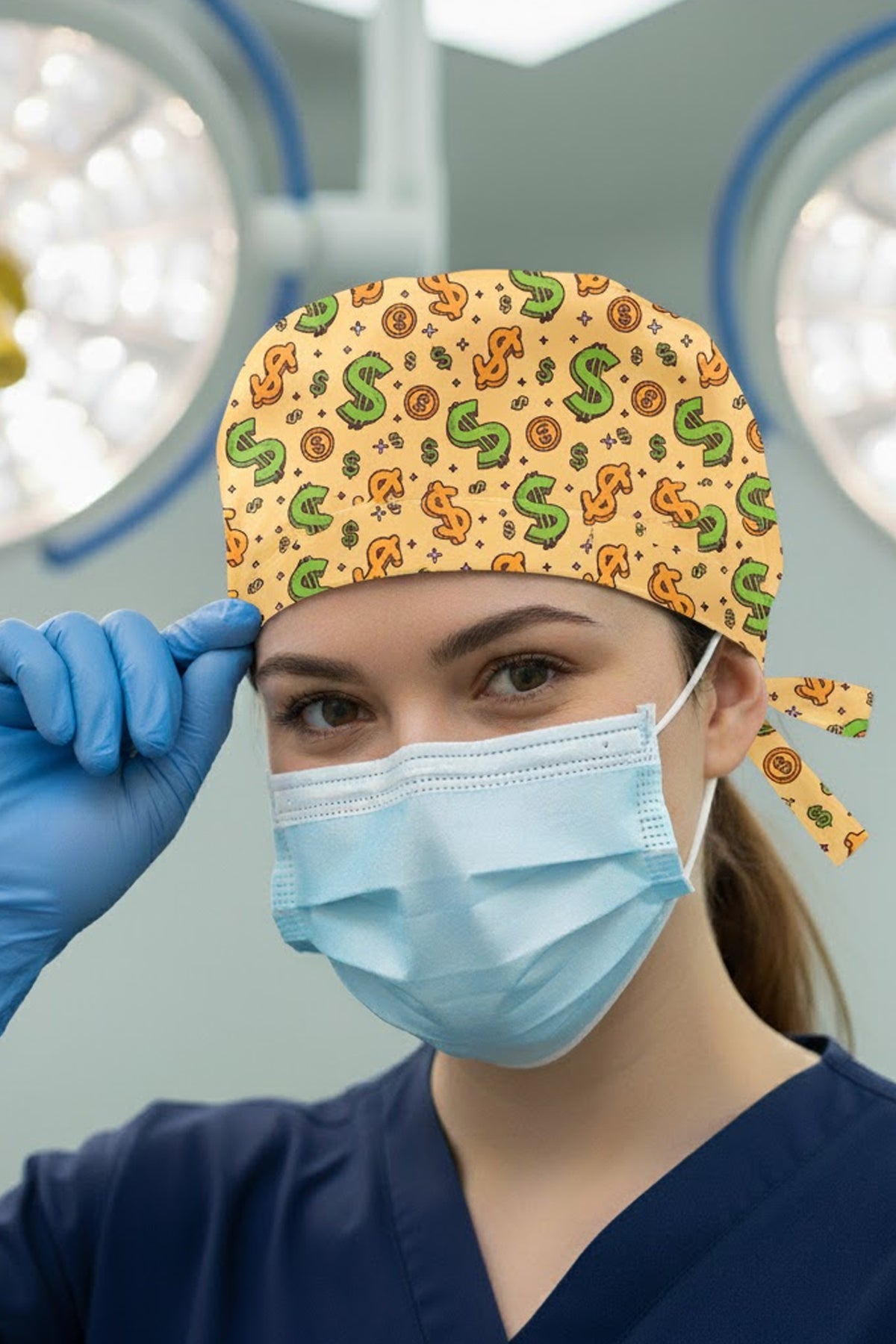 Dolar Desenli Cerrahi Bone Unisex – Likralı Doktor Hemşire Bonesi - Dolar
