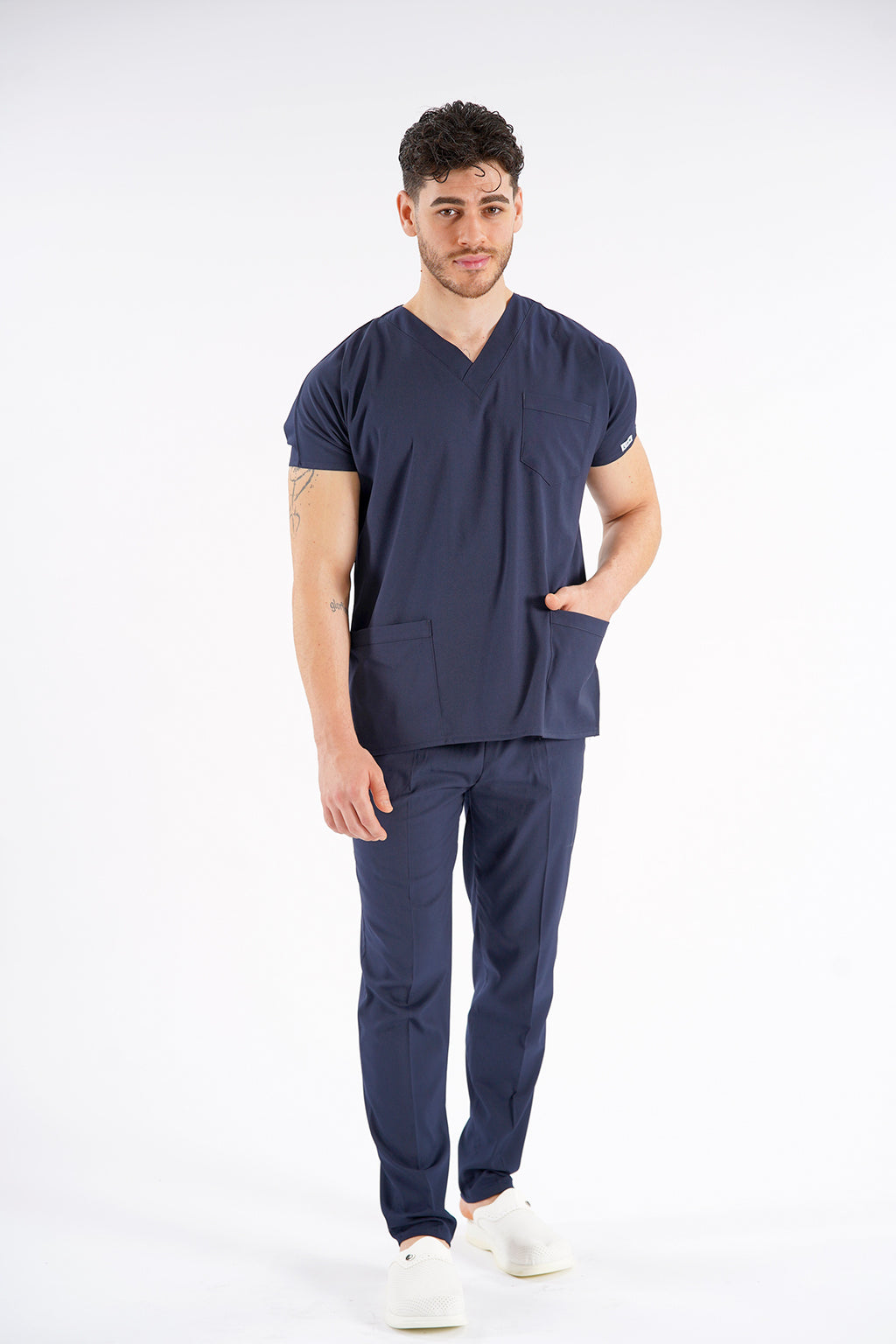 Lacivert Dr. Greys Modeli Likralı Hemşire Forması Unisex Yarasa Kol Doktor Scrubs Hastane Takımı