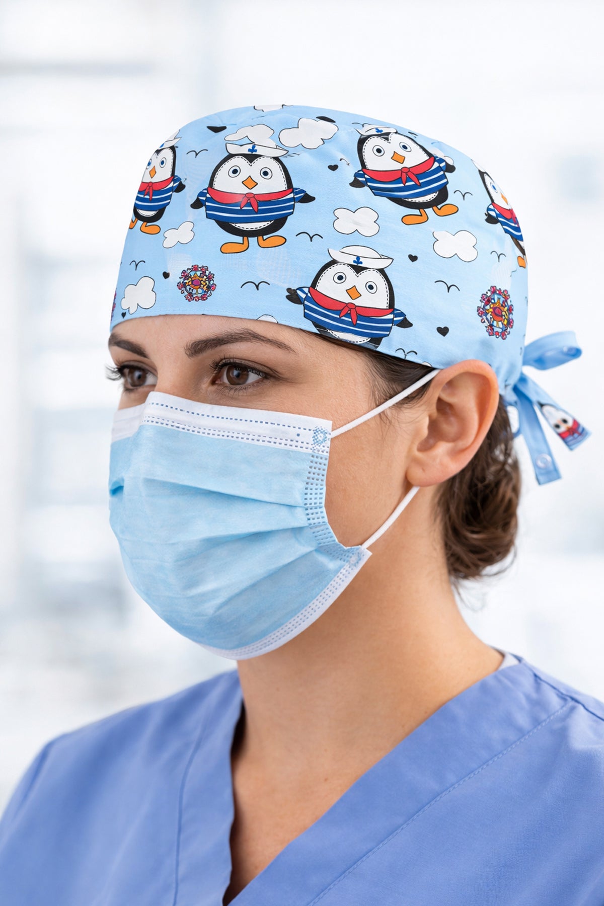 Penguen 1 Desenli Unisex Cerrahi Bone Hemşire ve Doktor Bone - Penguen