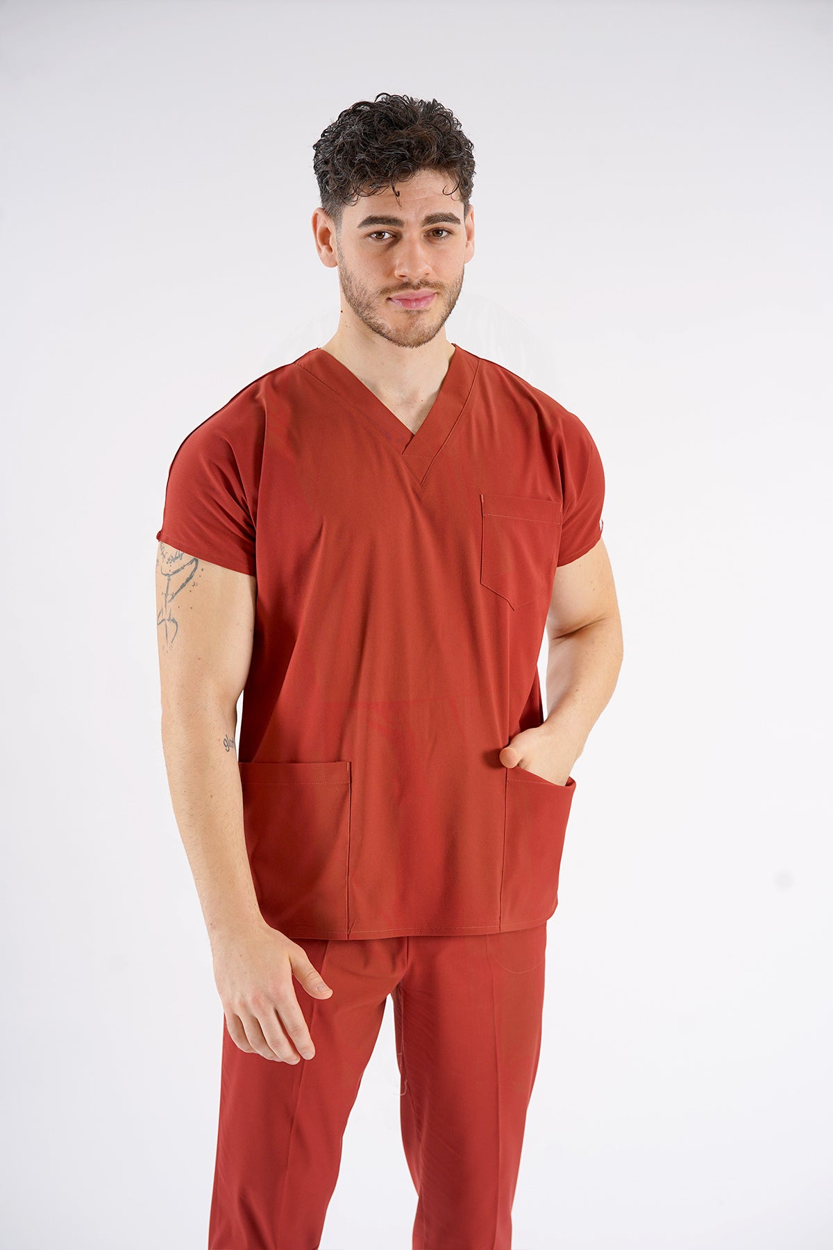 Kiremit Dr. Greys Modeli Likralı Hemşire Forması Unisex Yarasa Kol Doktor Scrubs Hastane Takımı