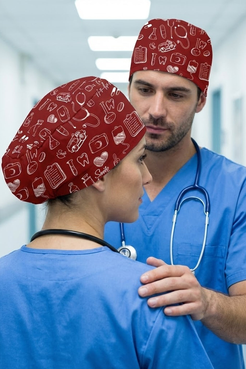 Medikal Sembol Bordo Desenli Unisex Cerrahi Bone Hemşire ve Doktor Bone - Medikal Sembol Bordo