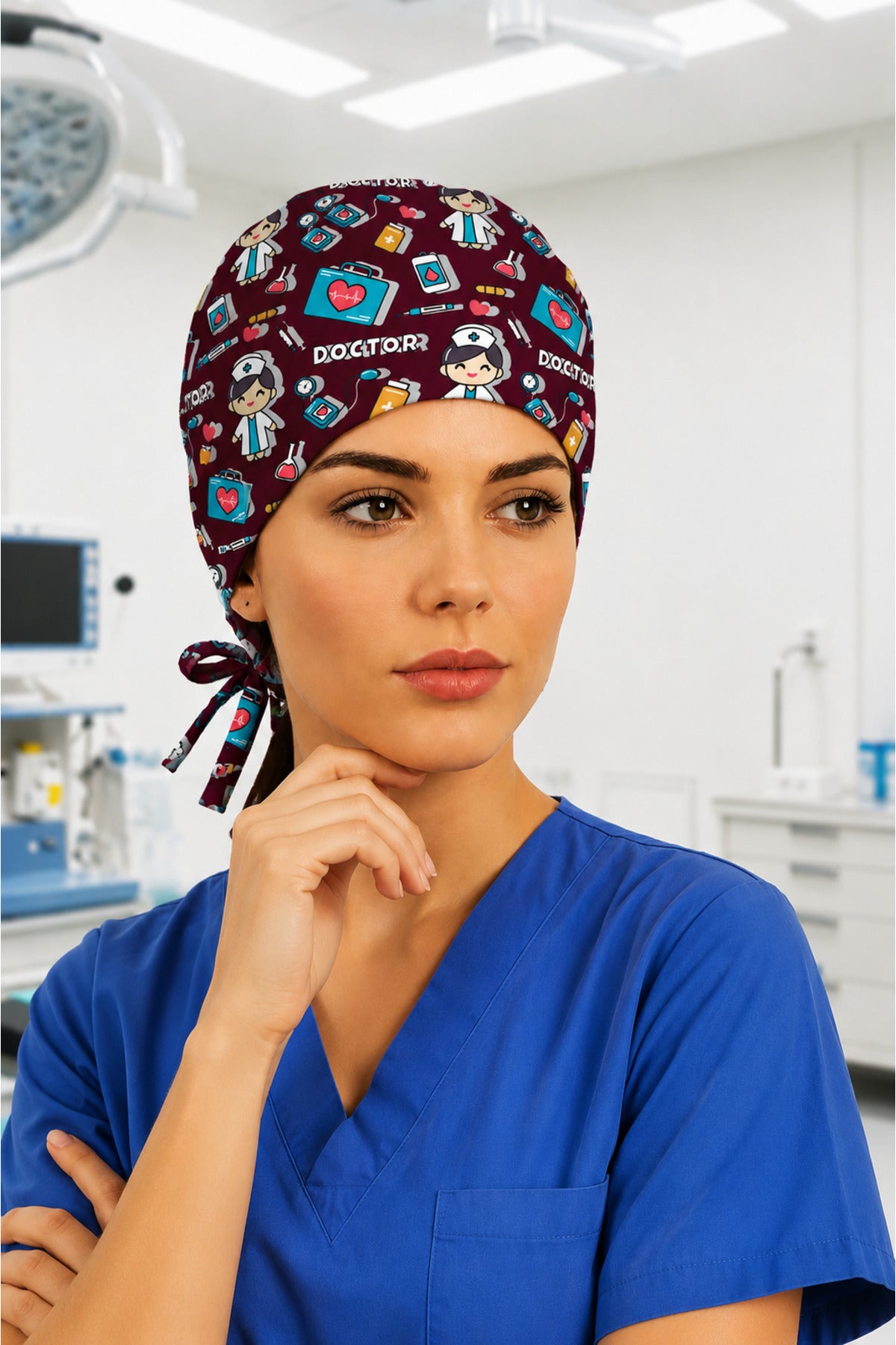 Doktor Kadın Desenli Unisex Cerrahi Bone Hemşire ve Doktor Bone - Doctor-Kadın