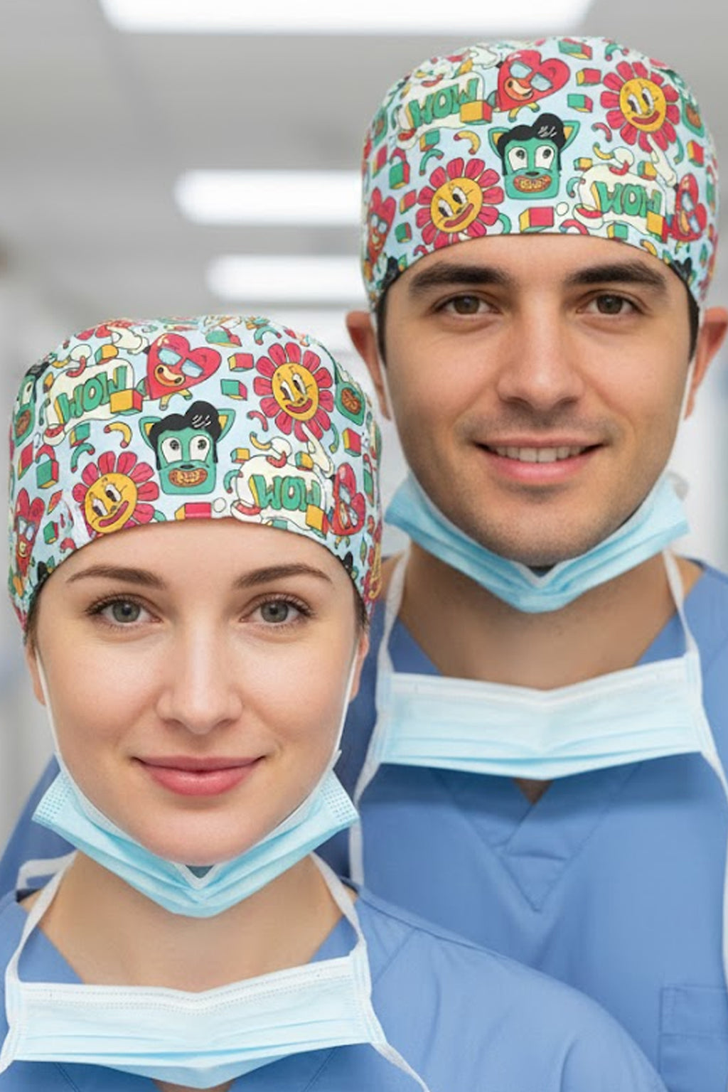 WooW Desenli Cerrahi Bone Unisex – Likralı Doktor Hemşire Bonesi - WooW