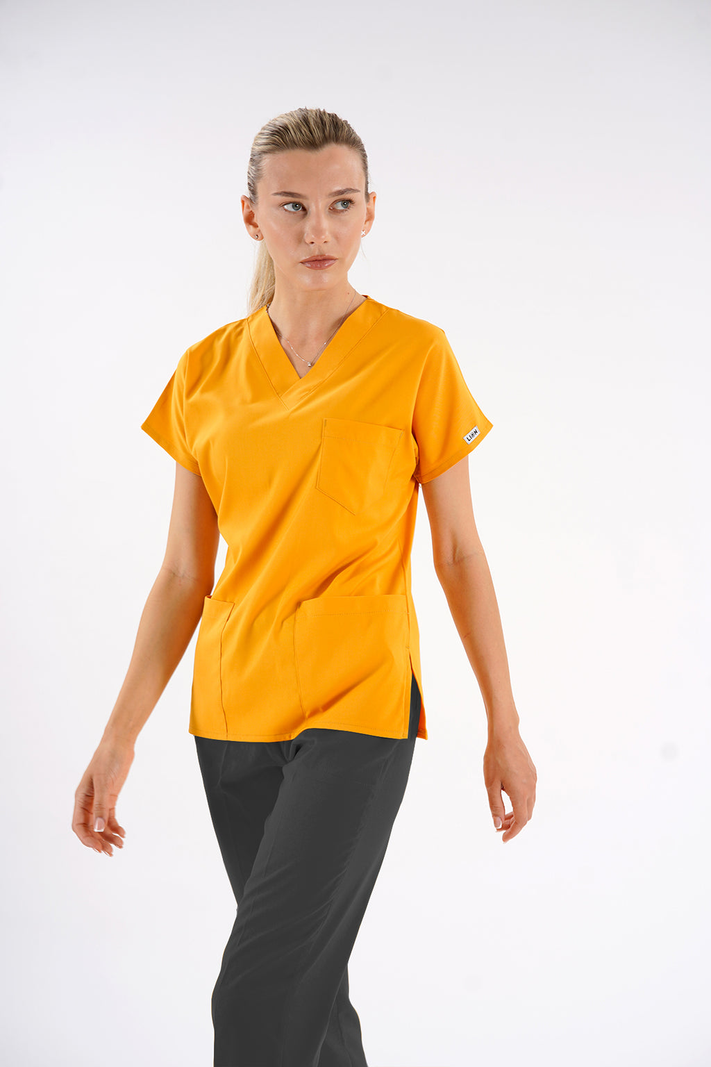 Hardal Dr.Greys Modeli Likralı Hemşire Doktor Forması Scrubs Tek Üst Unisex Yarasa Kol