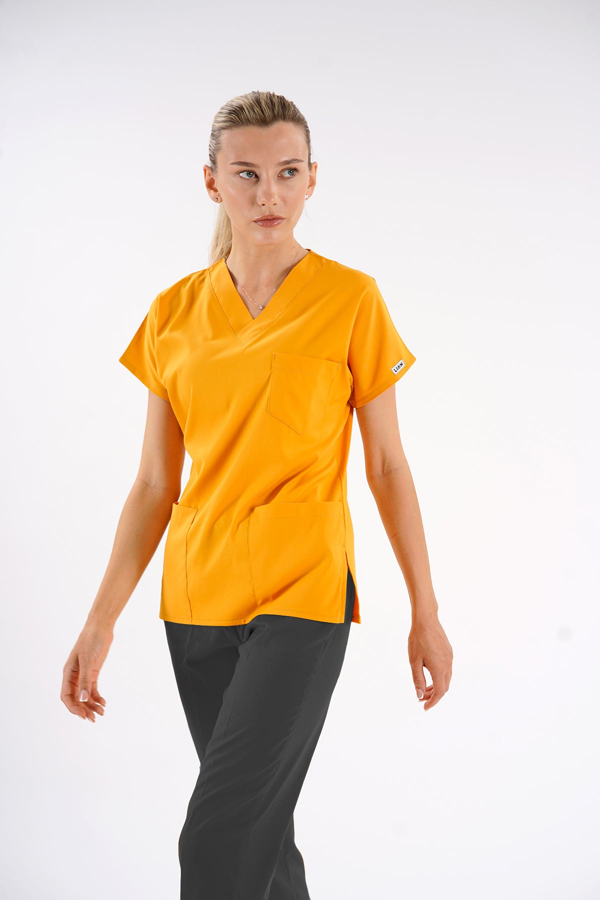 Hardal Dr.Greys Modeli Likralı Hemşire Doktor Forması Scrubs Tek Üst Unisex Yarasa Kol