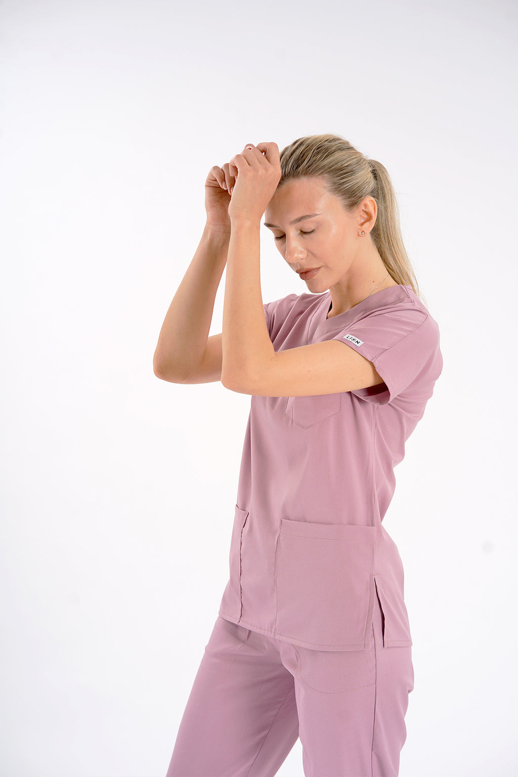 Gül Kurusu Dr. Greys Modeli Likralı Hemşire Forması Unisex Yarasa Kol Doktor Scrubs Hastane Takımı
