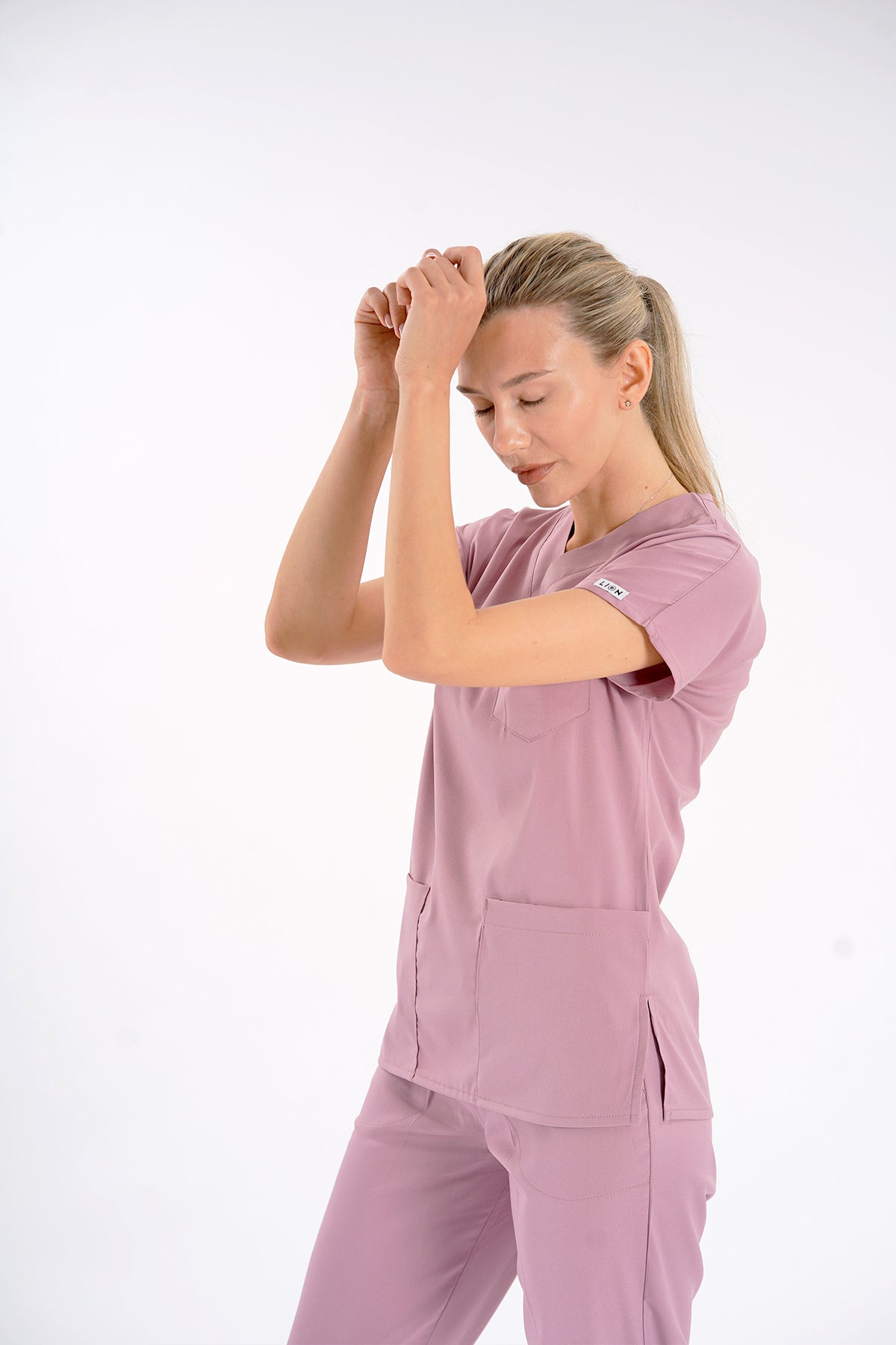 Gül Kurusu Dr. Greys Modeli Likralı Hemşire Forması Unisex Yarasa Kol Doktor Scrubs Hastane Takımı