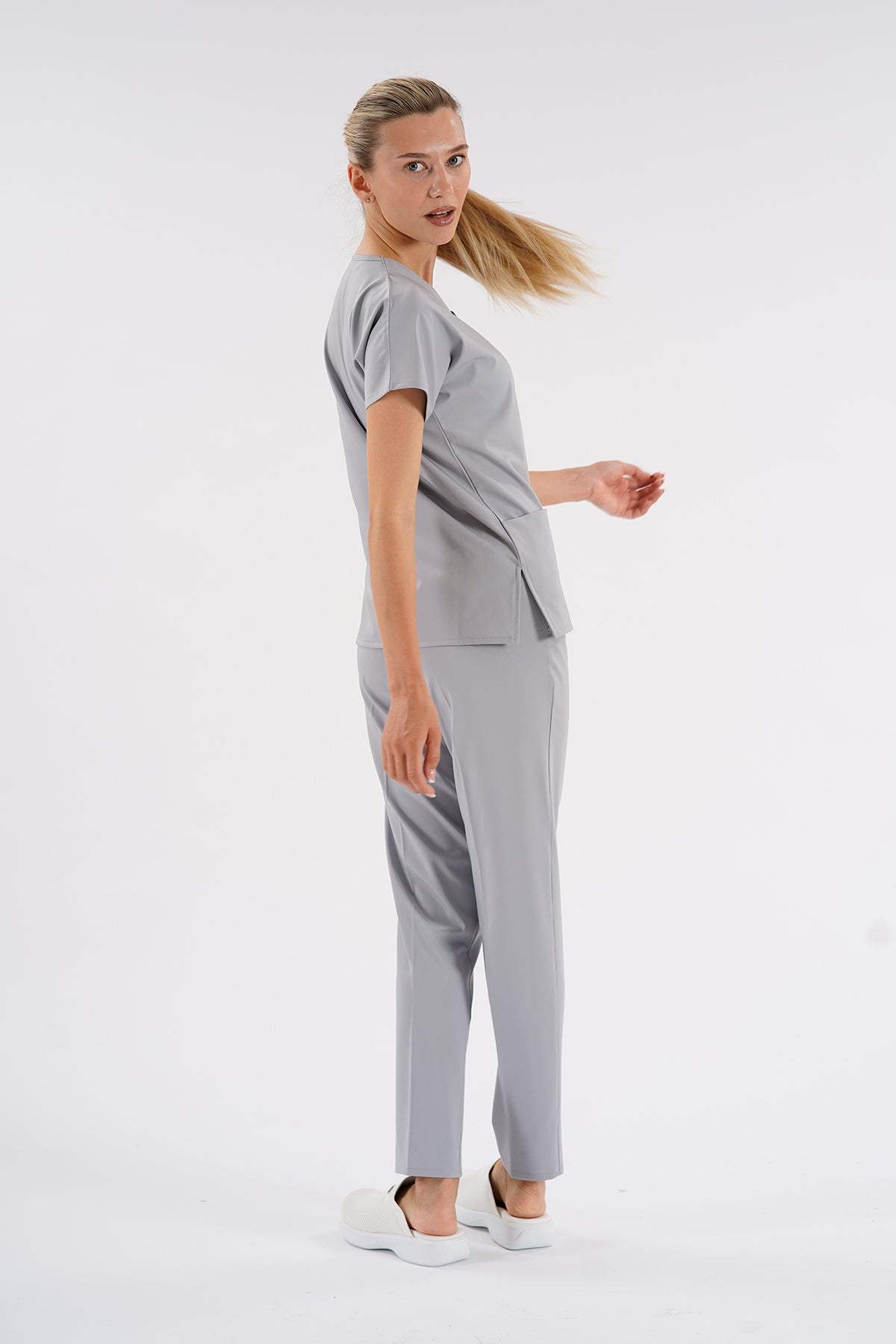 Dr.greys Modeli Açık Gri Royal Çift Yön Likralı Premium Scrubs