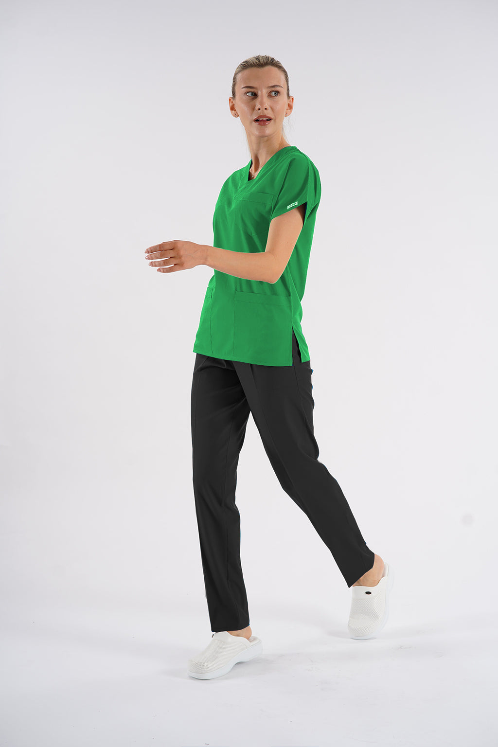 Çimen Yeşili Dr.Greys Modeli Soft Likralı Hemşire Doktor Forması Scrubs Tek Üst Unisex Yarasa Kol