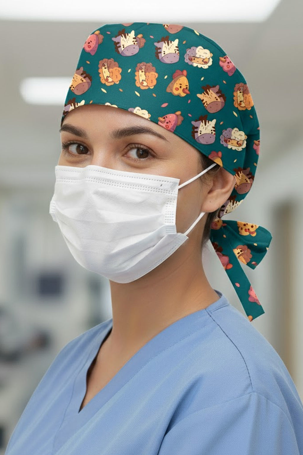 Animals Desenli Cerrahi Bone Unisex – Likralı Doktor Hemşire Hastane Bonesi Kadın Erkek - Animals Desen