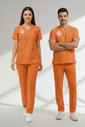 Klinik Destek Forması Scrubs Likralı Takım Yeni Yönetmeliğe Uyumlu-Orange Ochre