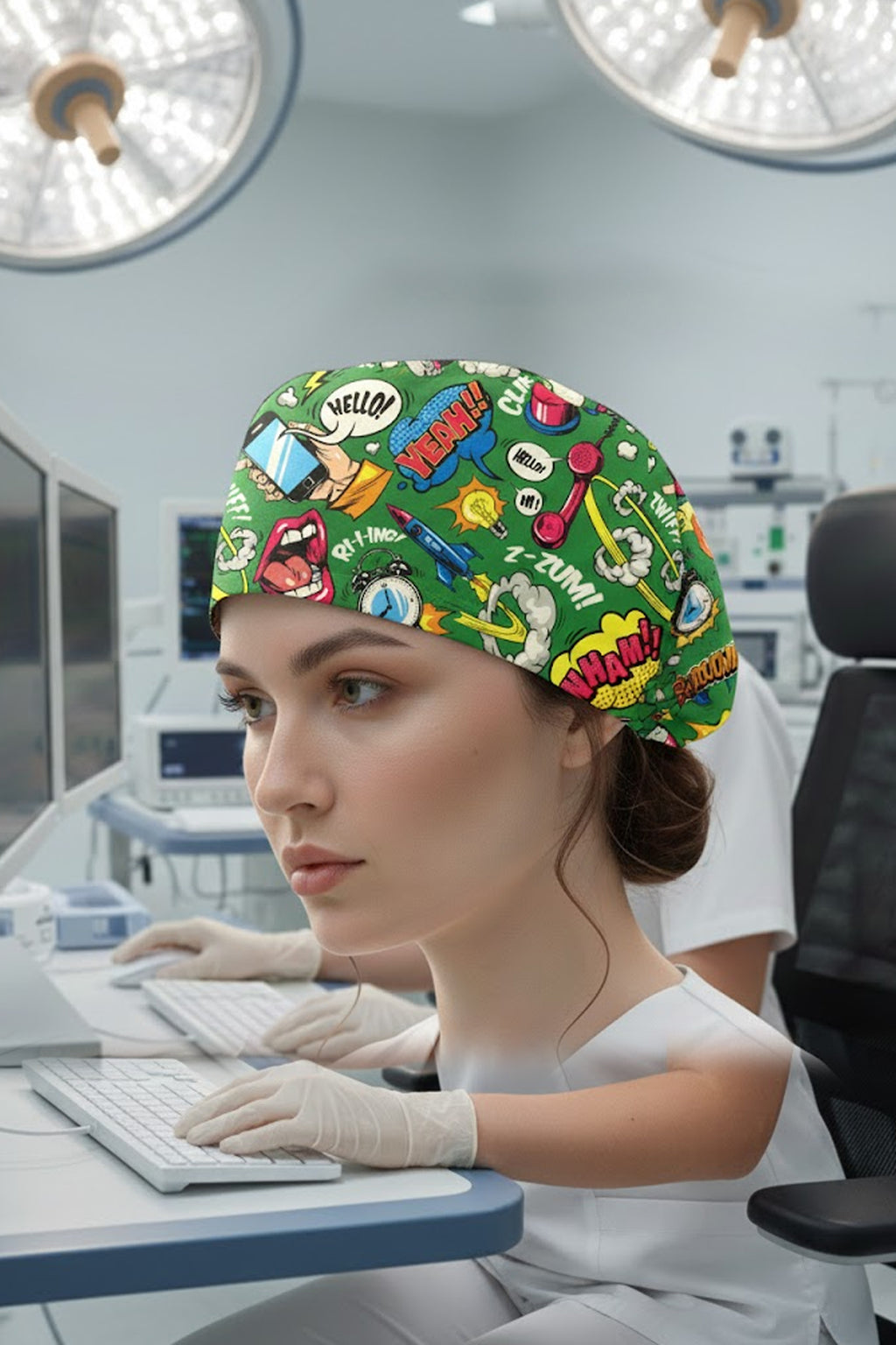 PopArt Desenli Cerrahi Bone Unisex – Likralı Doktor Hemşire Bonesi - PopArt