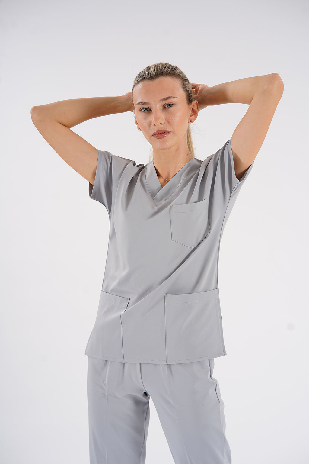 Dr.greys Modeli Açık Gri Royal Çift Yön Likralı Premium Scrubs