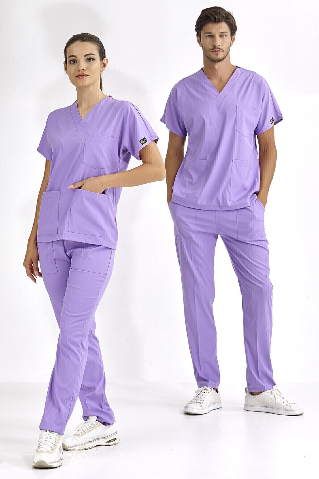 Lila Lüks Likralı Üniforma Takımlar Yüksek Kaliteli Likralı Scrubs