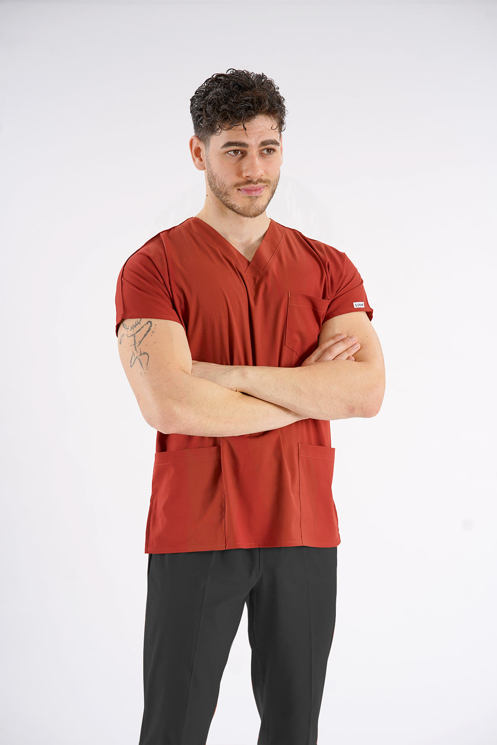 Kiremit Dr.Greys Modeli Likralı Hemşire Doktor Forması Scrubs Tek Üst Unisex Yarasa Kol