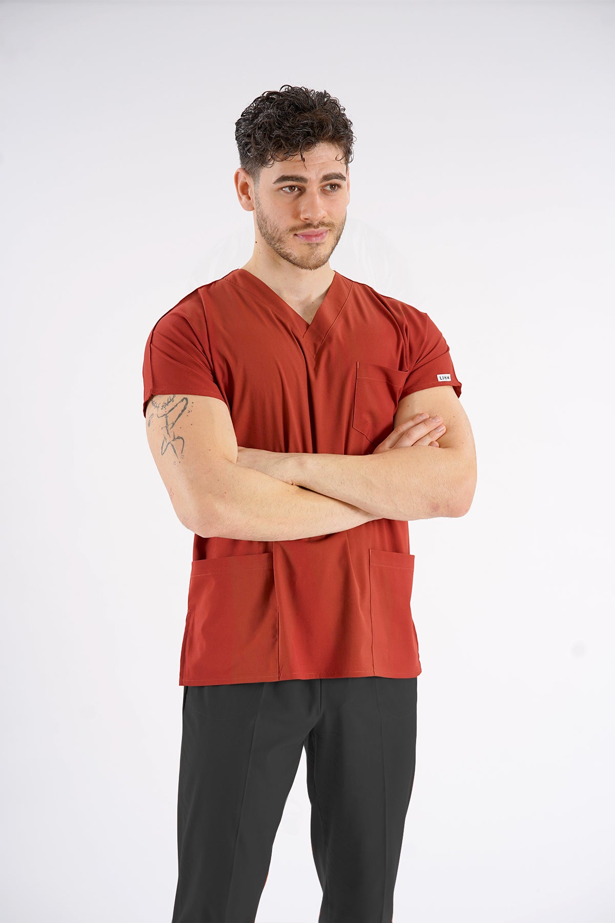 Kiremit Dr.Greys Modeli Likralı Hemşire Doktor Forması Scrubs Tek Üst Unisex Yarasa Kol