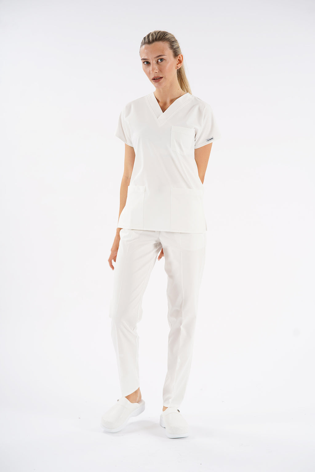 Dr.greys Modeli Beyaz Royal Çift Yön Likralı Premium Scrubs