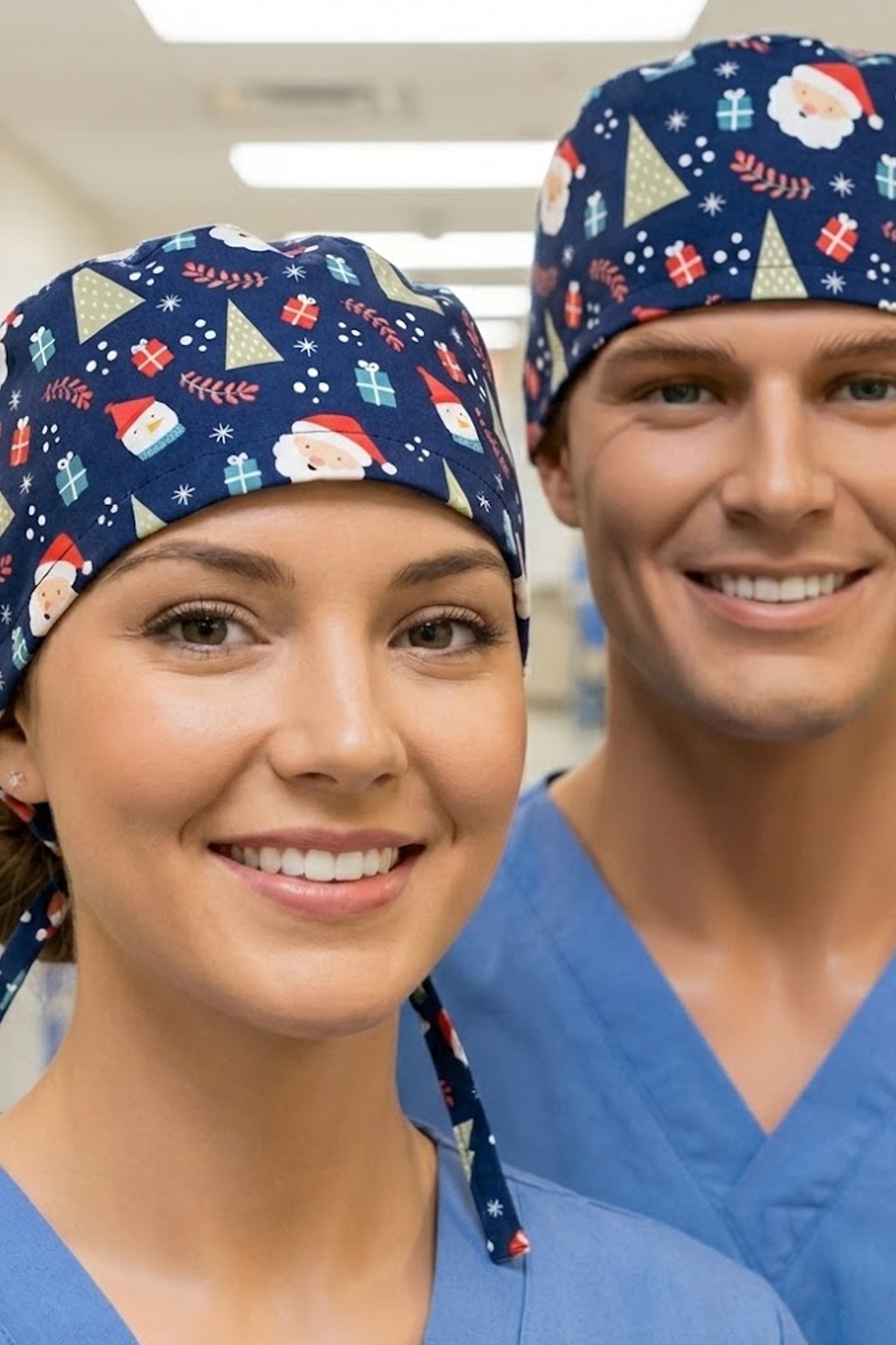 Noel Desenli Cerrahi Bone Unisex – Likralı Doktor Hemşire Bonesi - Noel
