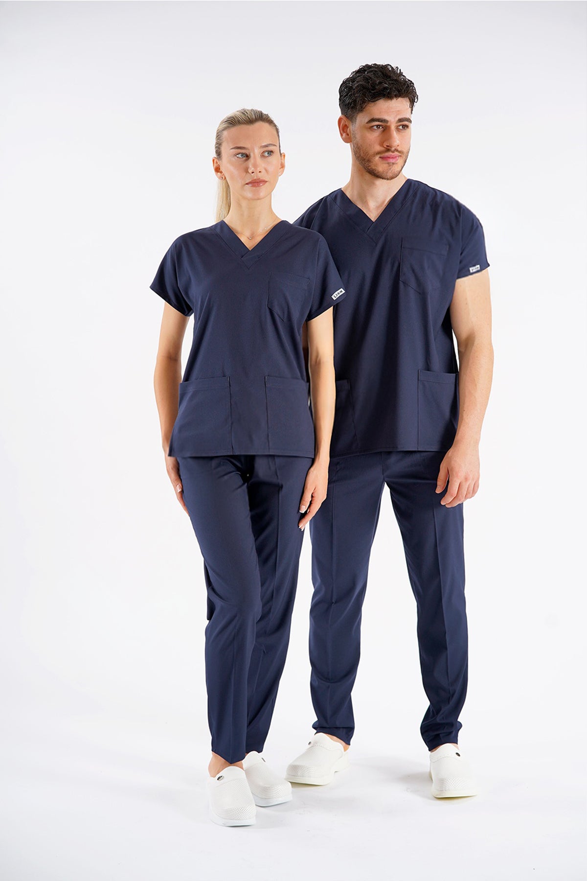 Lacivert Dr. Greys Modeli Likralı Hemşire Forması Unisex Yarasa Kol Doktor Scrubs Hastane Takımı