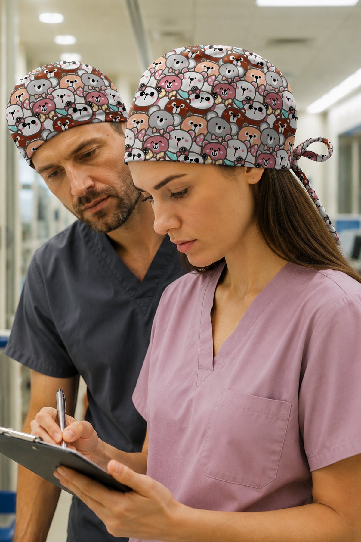 Sevimli Ayılar Desenli Unisex Cerrahi Bone Hemşire ve Doktor Bone - Sevimli Ayılar
