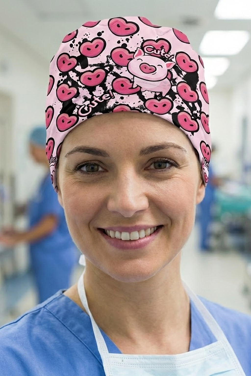 Tatlı Domuz Desenli Unisex Cerrahi Bone Hemşire ve Doktor Bone - Tatlı Domuz
