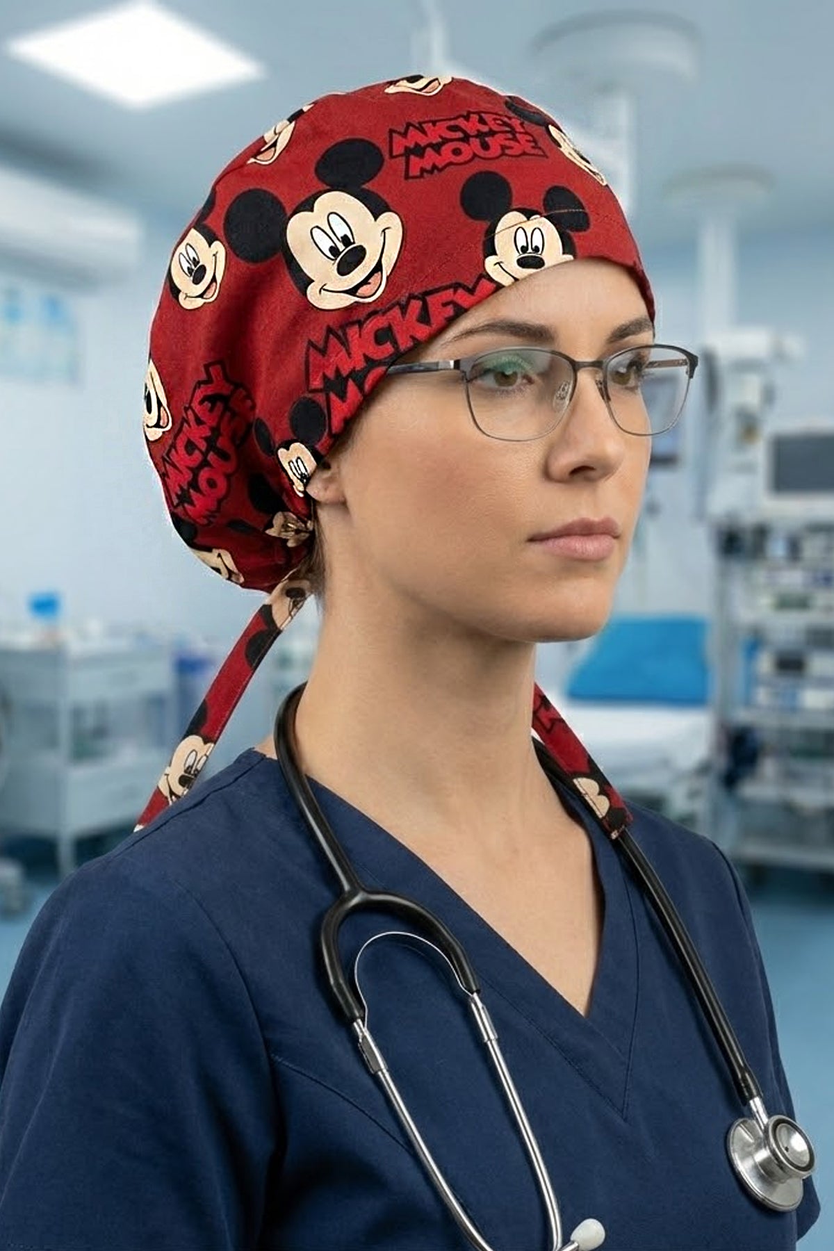 Mickey Mouse Desenli Cerrahi Bone Unisex – Likralı Doktor Hemşire Bonesi - Mickey Mouse