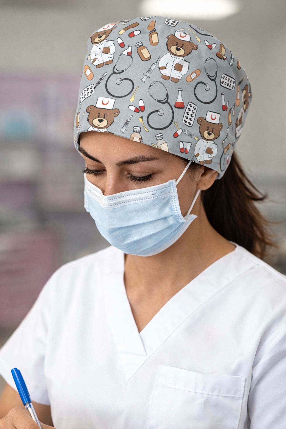 Dr. Bear Desenli Unisex Cerrahi Bone Hemşire ve Doktor Bone - Dr. Bear