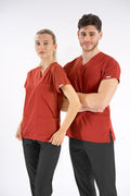 Kiremit Dr.Greys Modeli Likralı Hemşire Doktor Forması Scrubs Tek Üst Unisex Yarasa Kol