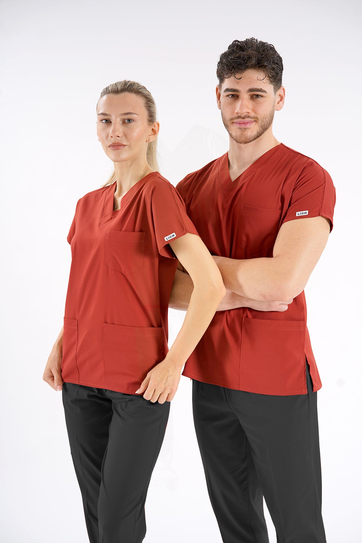 Kiremit Dr.Greys Modeli Likralı Hemşire Doktor Forması Scrubs Tek Üst Unisex Yarasa Kol