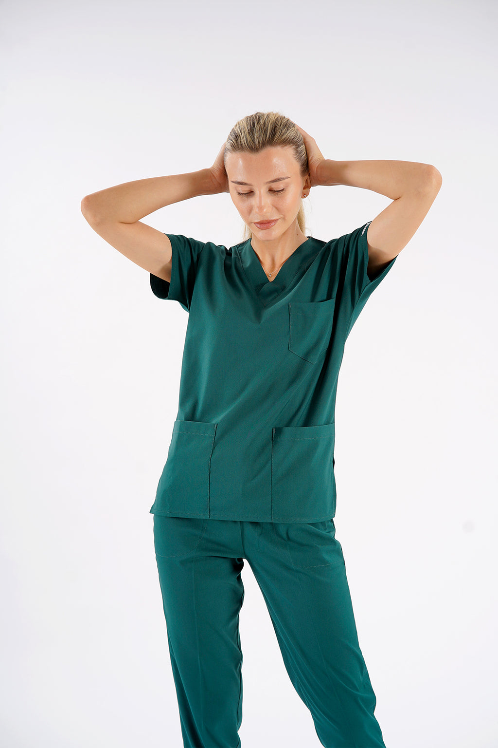 Avcı Yeşili Dr. Greys Modeli Likralı Hemşire Forması Unisex Yarasa Kol Doktor Scrubs Hastane Takımı