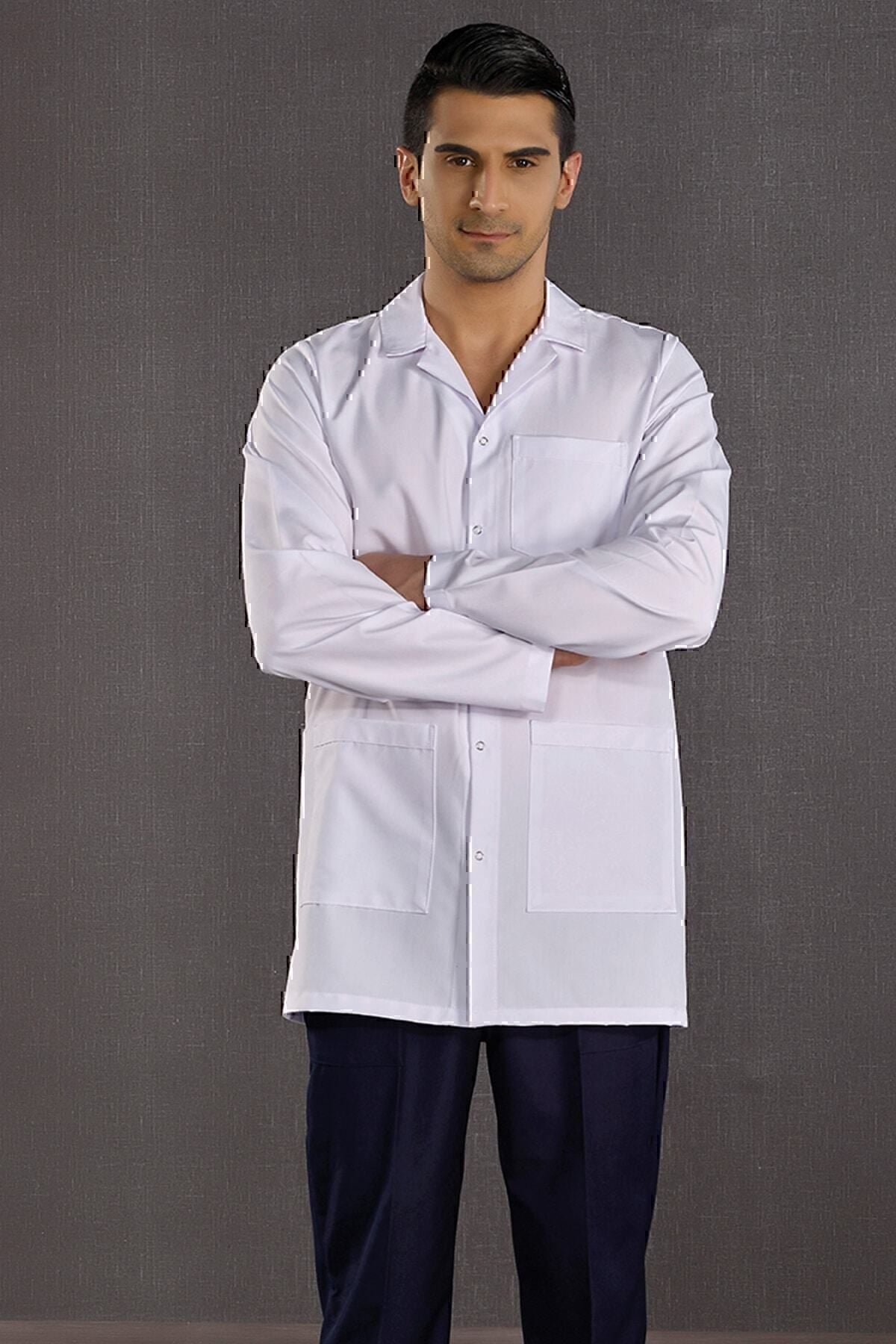 Erkek Klasik Yaka Laboratuvar Önlüğü Hemşire Eczacı Öğretmen Doktor- Alpaka Kumaş