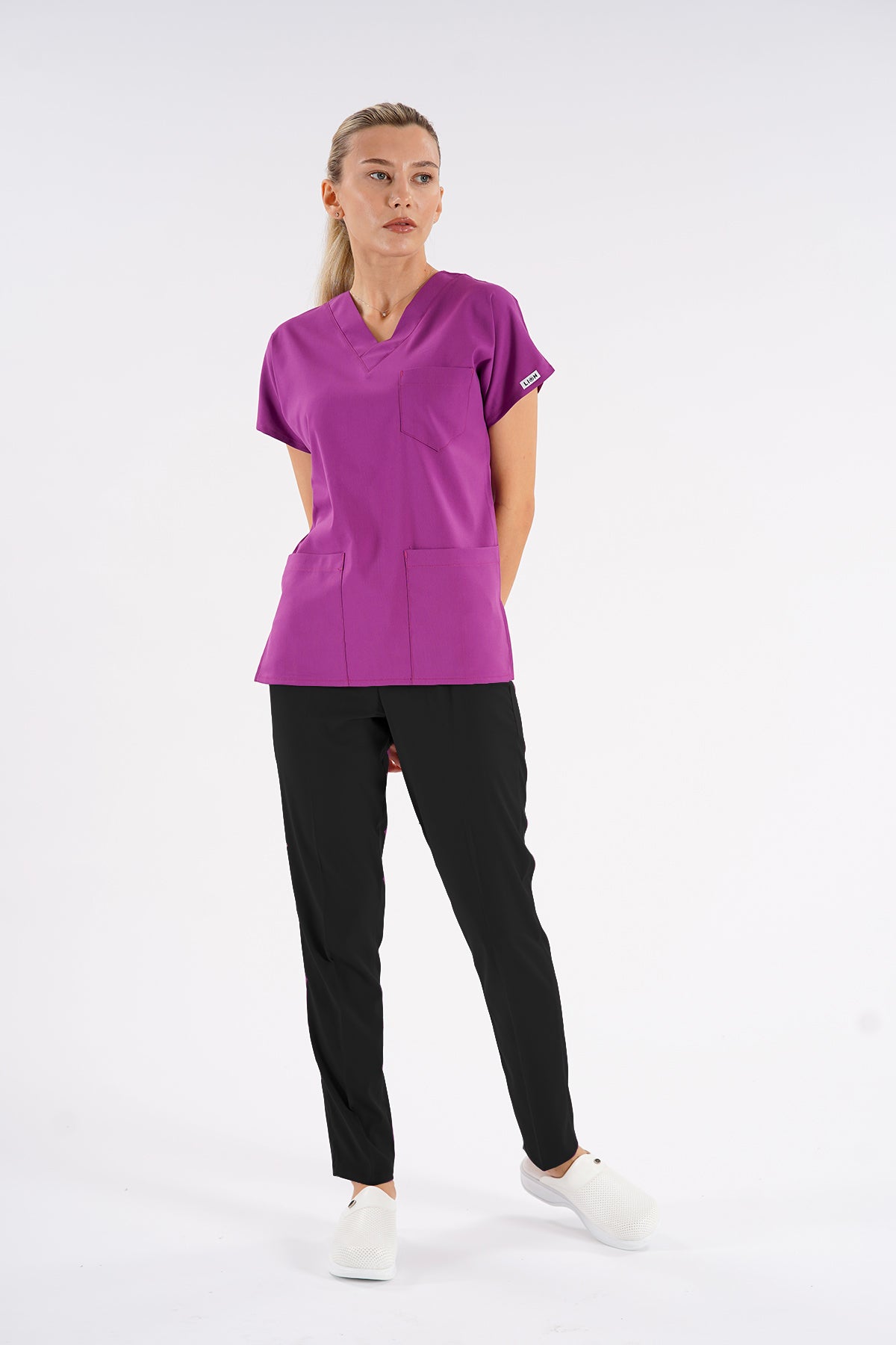 Menekşe Dr.Greys Modeli Likralı Hemşire Doktor Forması Scrubs Tek Üst Unisex Yarasa Kol