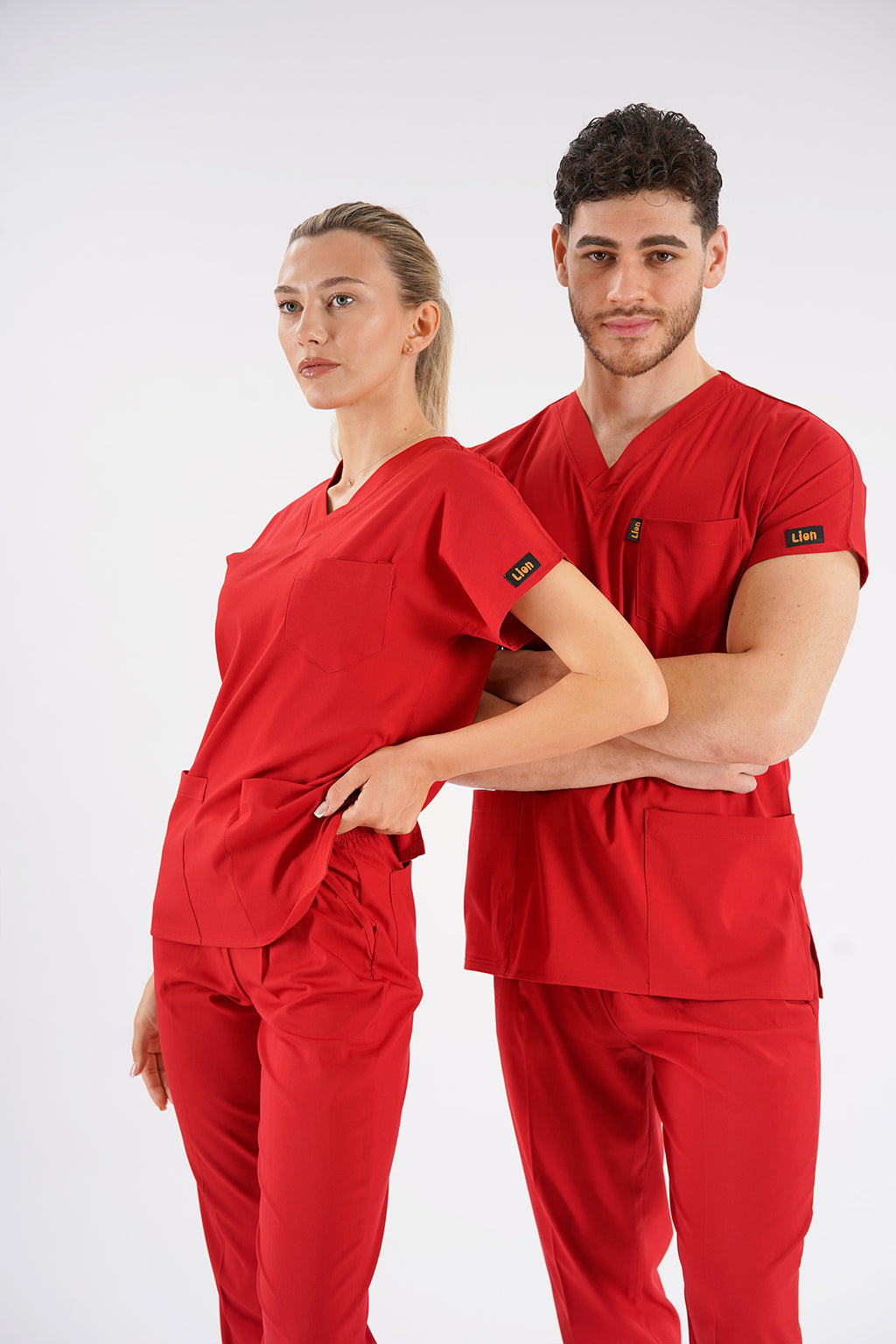 Kırmızı Dr. Greys Modeli Likralı Hemşire Forması Unisex Yarasa Kol Doktor Scrubs Hastane Takımı