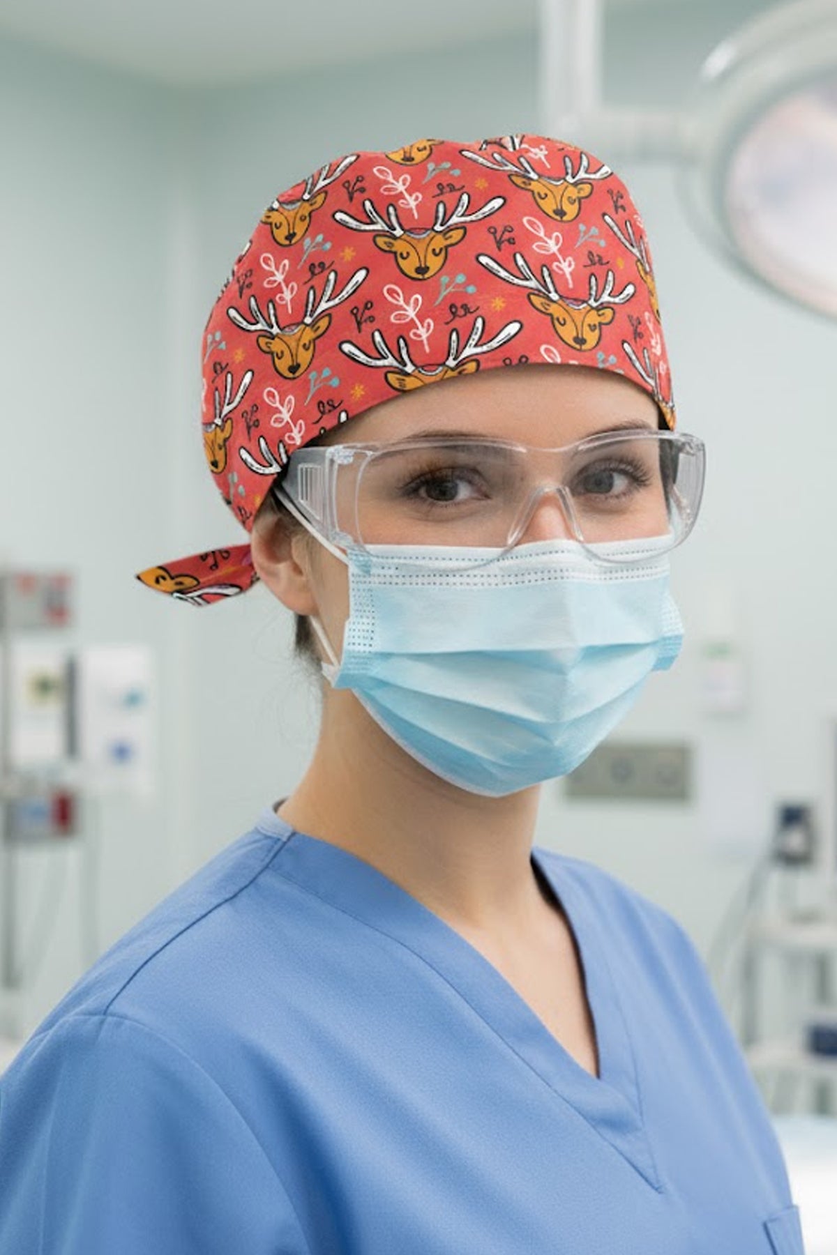 Geyik Desenli Cerrahi Bone Unisex – Likralı Doktor Hemşire Bonesi - Geyik