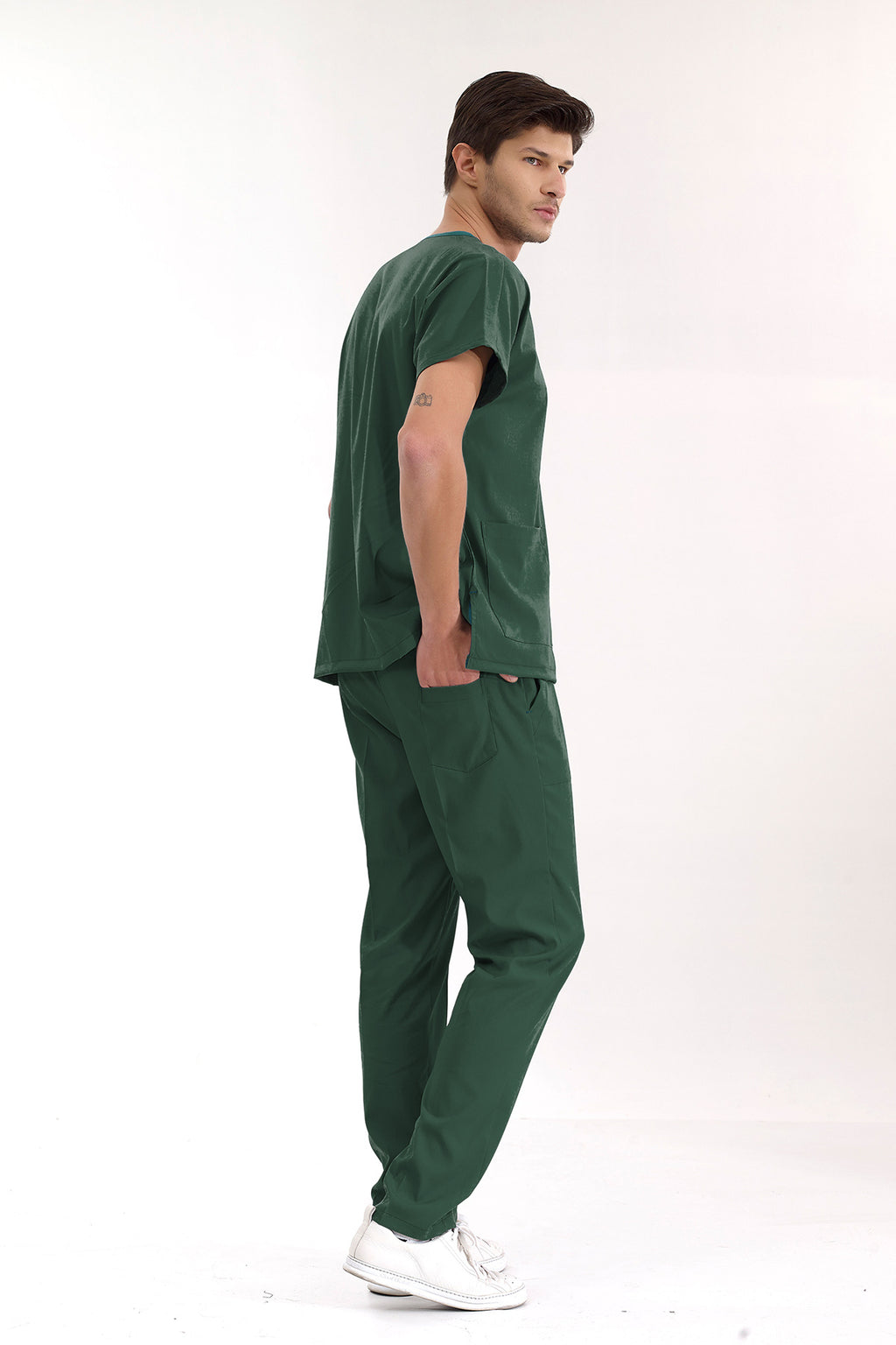 Avcı Yeşili Lüks Likralı Greys Alt Üst Takım Doktor Hemşire Scrubs Üniforma
