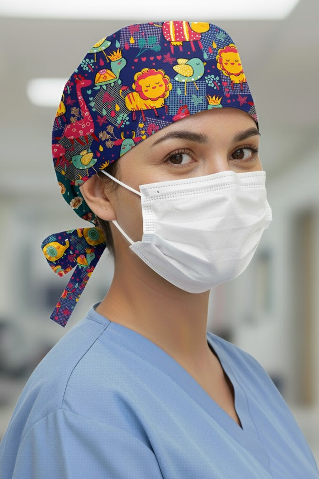 Aslan Fil Desenli Cerrahi Bone Unisex – Likralı Doktor Hemşire Hastane Bonesi Kadın Erkek - Aslan & Fil