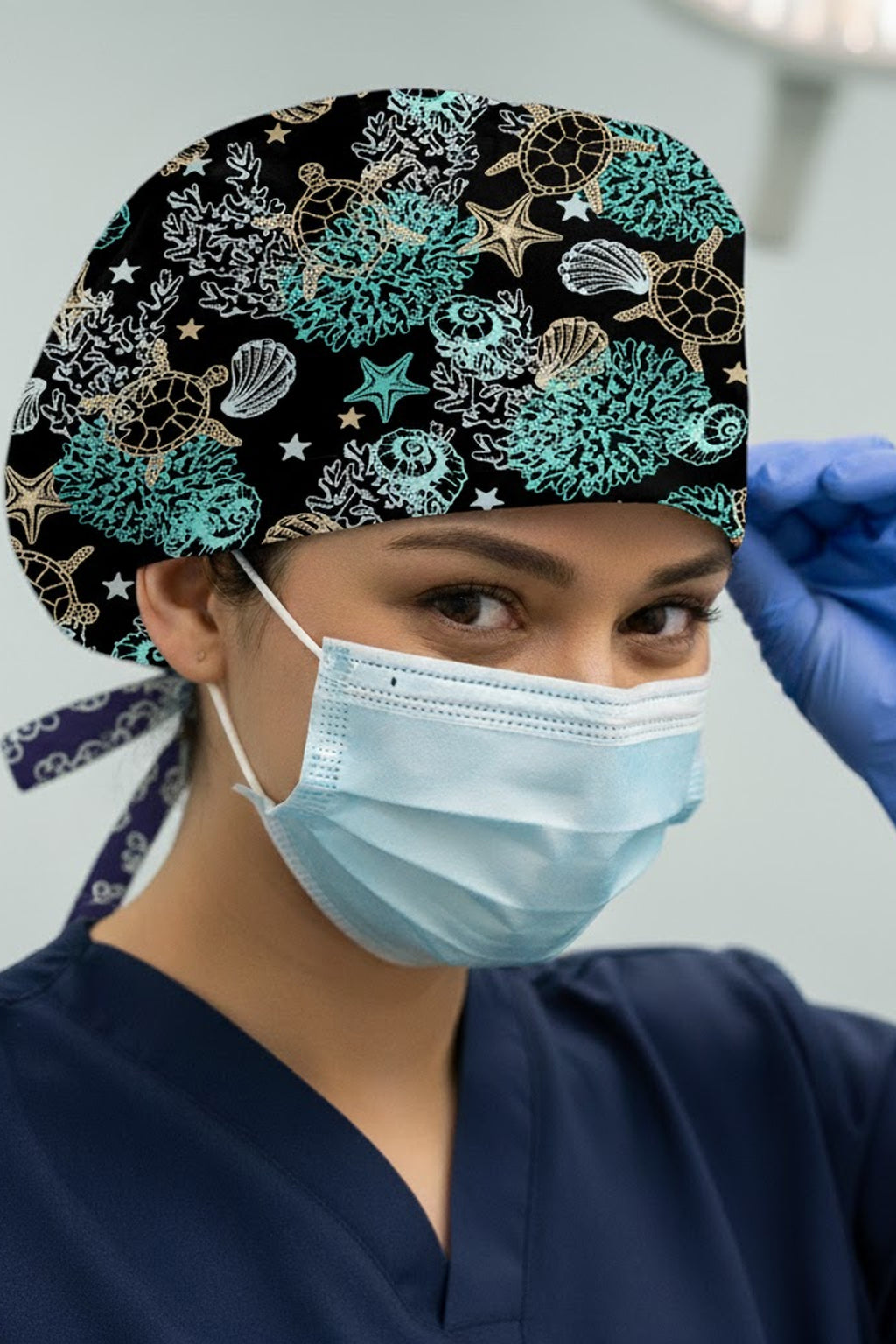 Deniz Canlıları Desenli Cerrahi Bone Unisex – Likralı Doktor Hemşire Bonesi - Deniz Canlıları