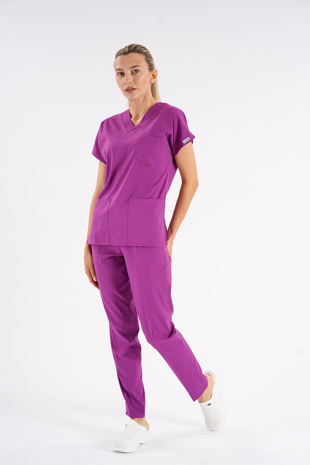 Menekşe Dr. Greys Modeli Likralı Hemşire Forması Unisex Yarasa Kol Doktor Scrubs Hastane Takımı