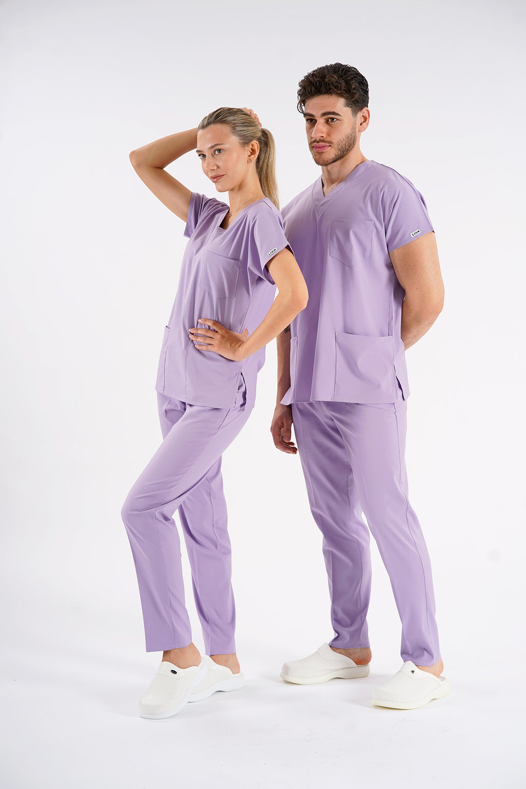 Lila Dr. Greys Modeli Likralı Hemşire Forması Unisex Yarasa Kol Doktor Scrubs Hastane Takımı