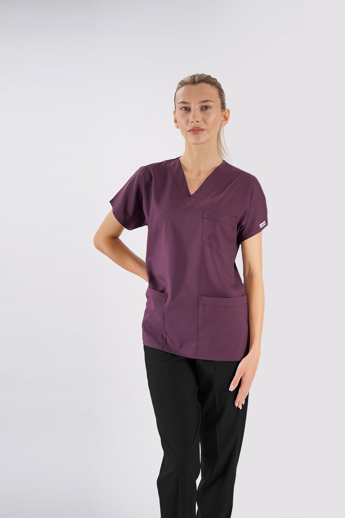 Mürdüm Dr.Greys Modeli Likralı Hemşire Doktor Forması Scrubs Tek Üst Unisex Yarasa Kol